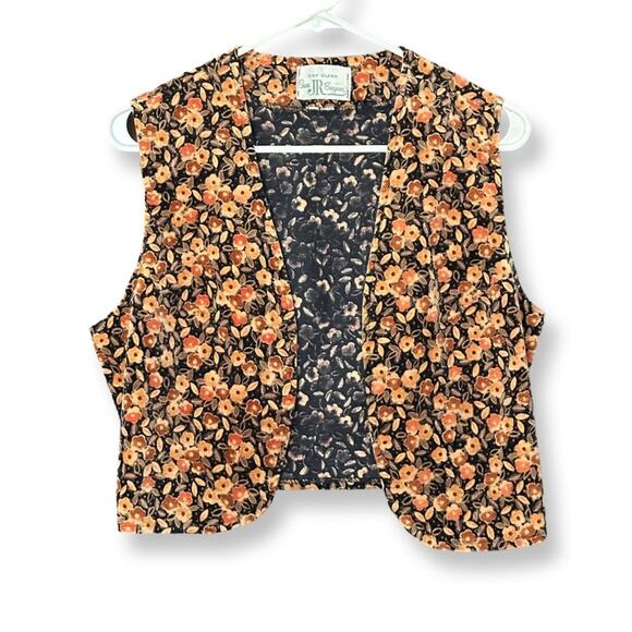 Vintage JR Bizarre Velvet Floral Open Vest - Picture 1 of 3